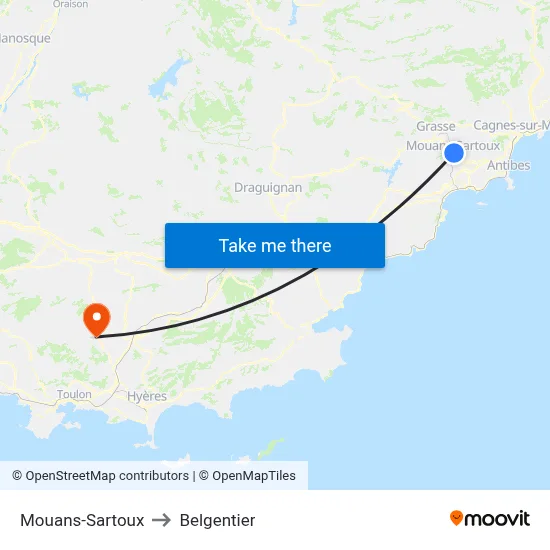 Mouans-Sartoux to Belgentier map