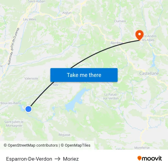Esparron-De-Verdon to Moriez map
