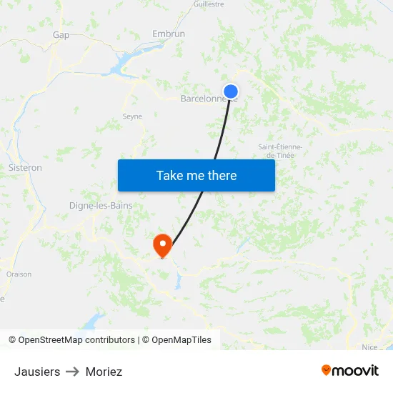 Jausiers to Moriez map