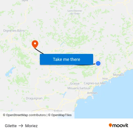 Gilette to Moriez map
