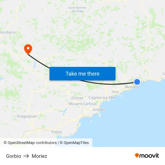 Gorbio to Moriez map