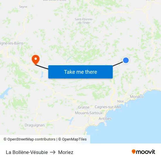 La Bollène-Vésubie to Moriez map