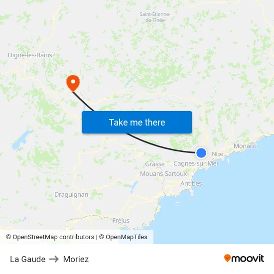 La Gaude to Moriez map