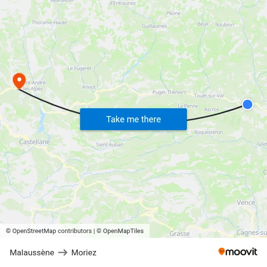 Malaussène to Moriez map