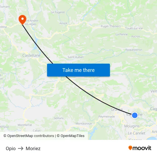 Opio to Moriez map