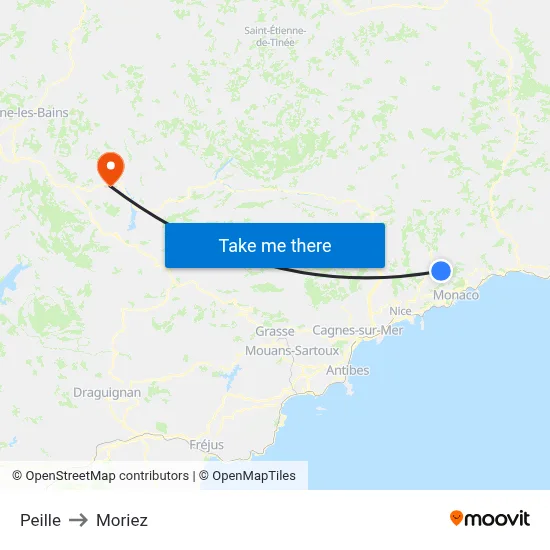 Peille to Moriez map