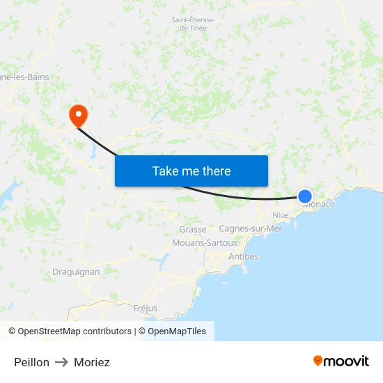 Peillon to Moriez map