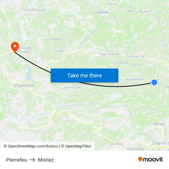 Pierrefeu to Moriez map