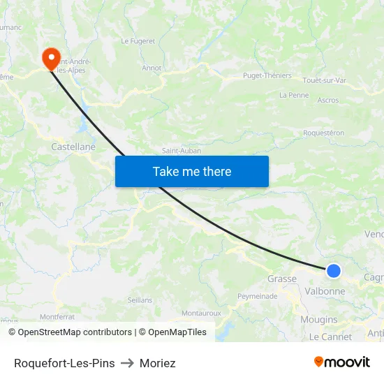 Roquefort-Les-Pins to Moriez map