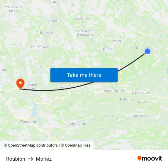 Roubion to Moriez map