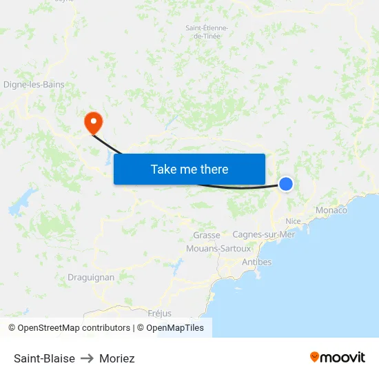 Saint-Blaise to Moriez map