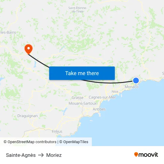 Sainte-Agnès to Moriez map