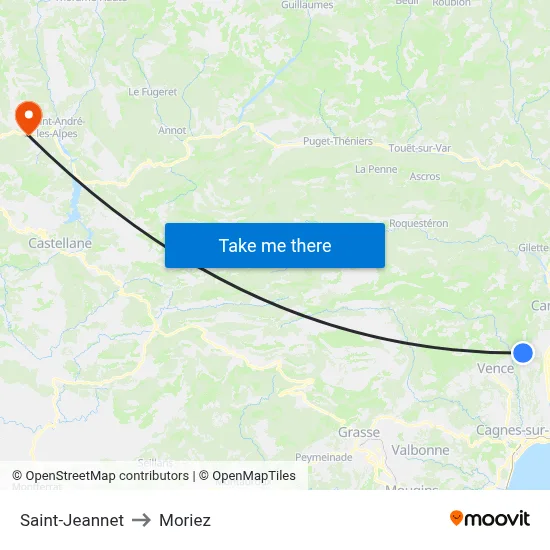 Saint-Jeannet to Moriez map