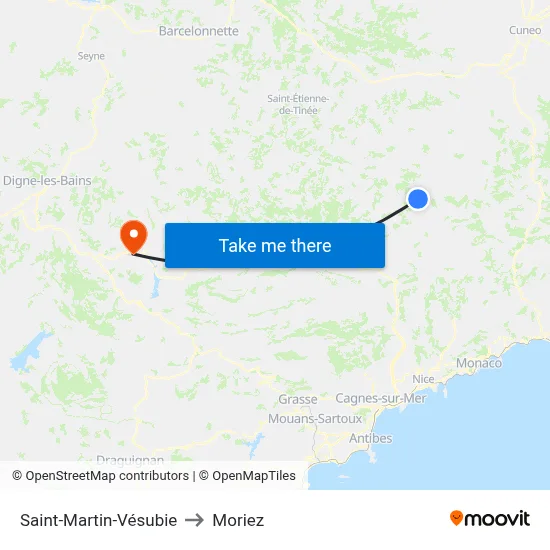 Saint-Martin-Vésubie to Moriez map