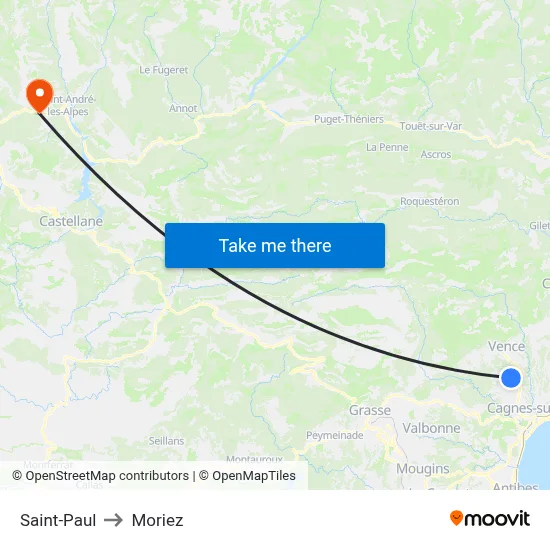 Saint-Paul to Moriez map