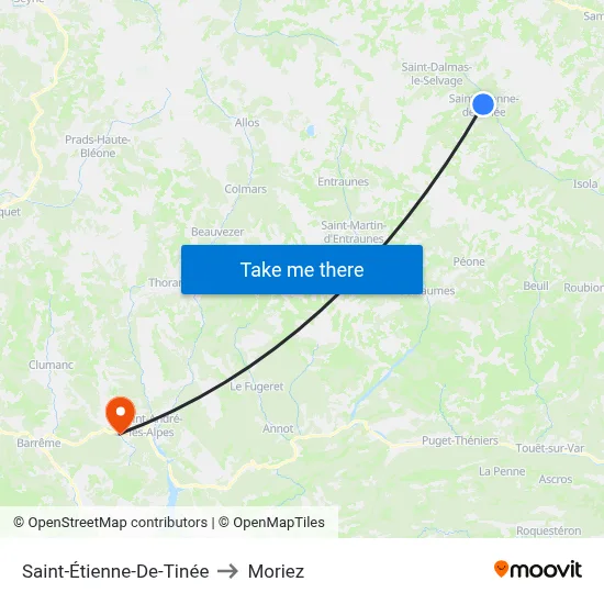 Saint-Étienne-De-Tinée to Moriez map