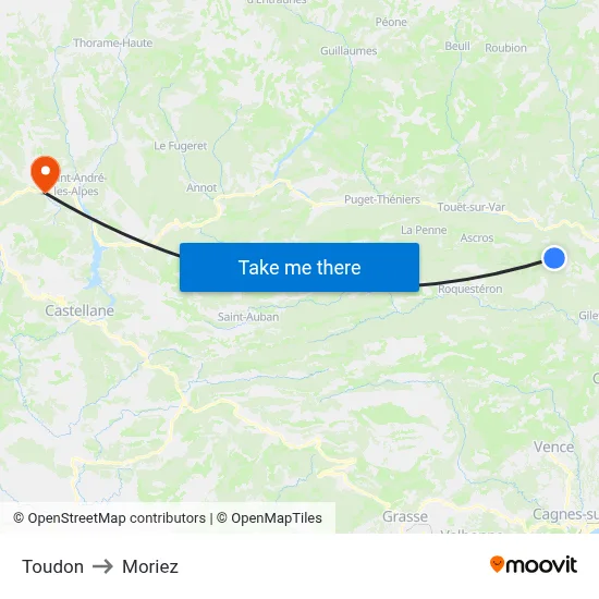 Toudon to Moriez map