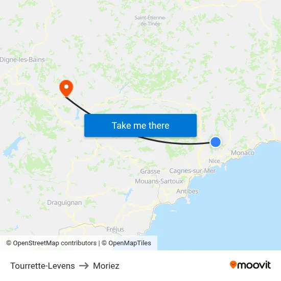 Tourrette-Levens to Moriez map