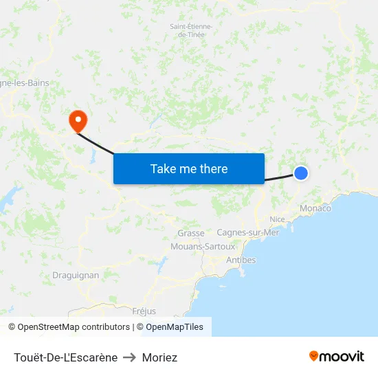 Touët-De-L'Escarène to Moriez map