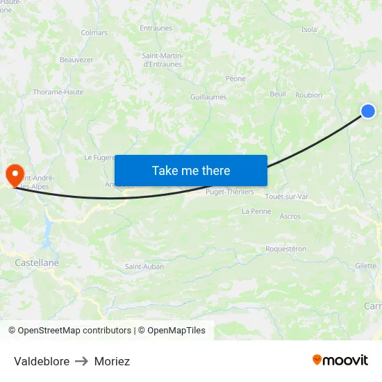 Valdeblore to Moriez map