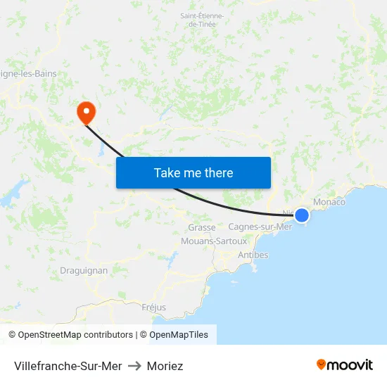 Villefranche-Sur-Mer to Moriez map