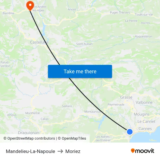 Mandelieu-La-Napoule to Moriez map