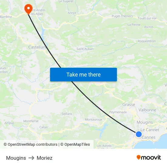 Mougins to Moriez map