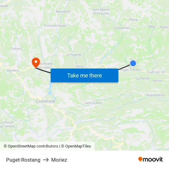 Puget-Rostang to Moriez map