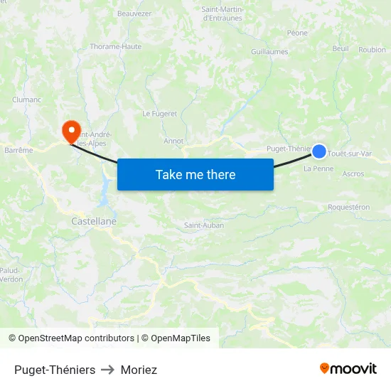 Puget-Théniers to Moriez map
