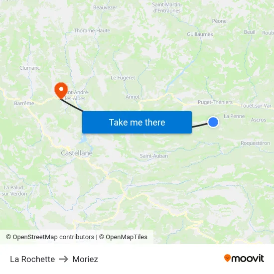 La Rochette to Moriez map