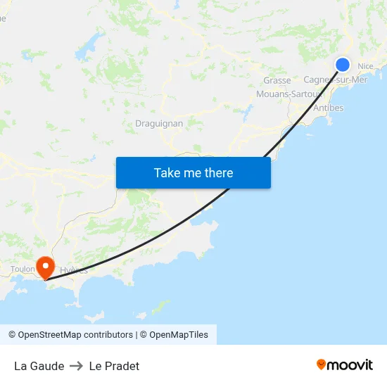 La Gaude to Le Pradet map