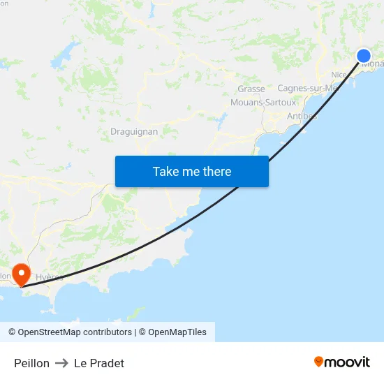 Peillon to Le Pradet map