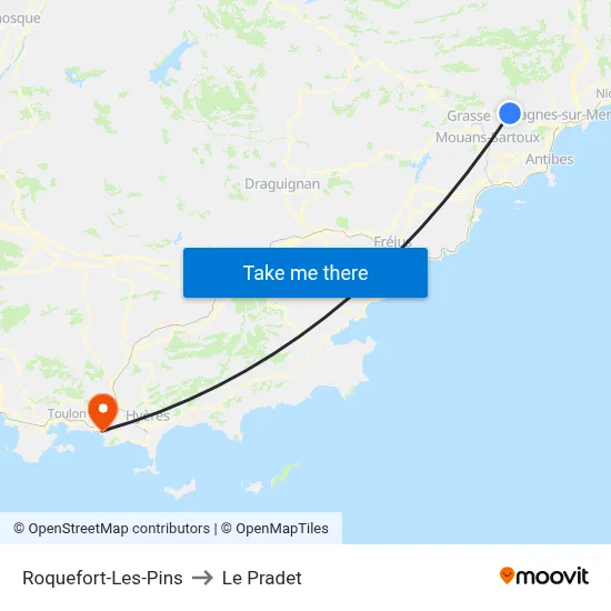 Roquefort-Les-Pins to Le Pradet map