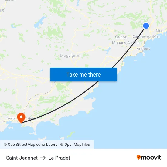 Saint-Jeannet to Le Pradet map