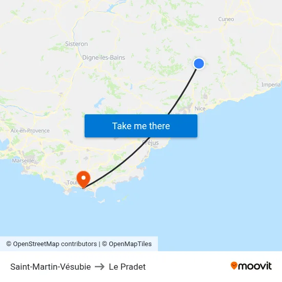 Saint-Martin-Vésubie to Le Pradet map