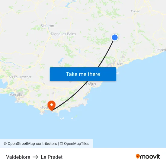 Valdeblore to Le Pradet map