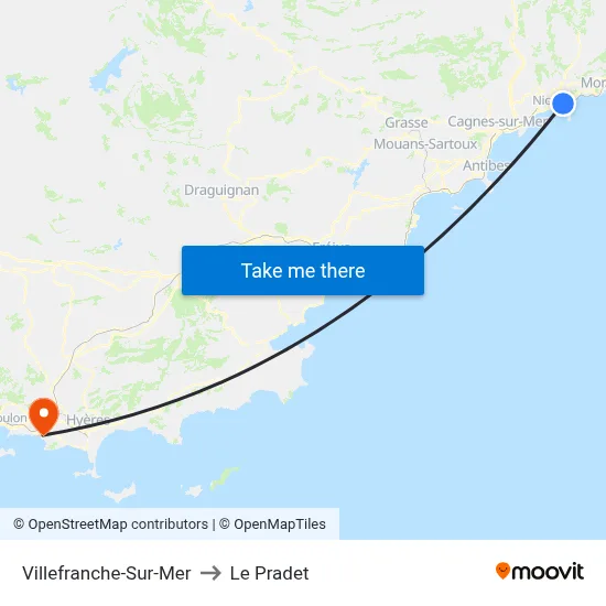 Villefranche-Sur-Mer to Le Pradet map