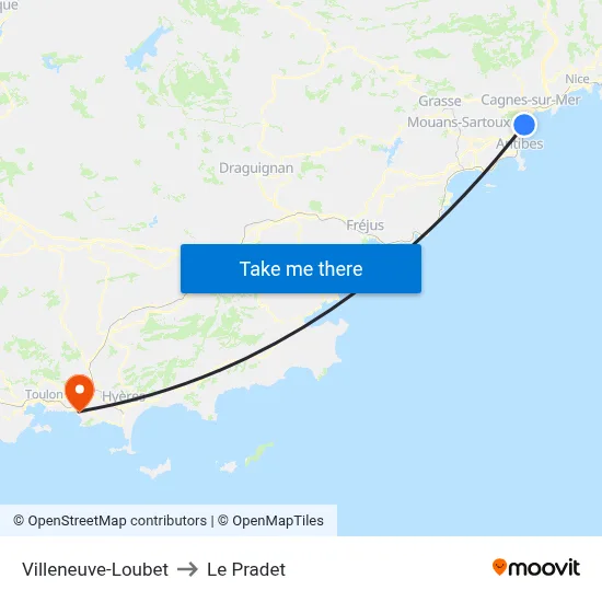 Villeneuve-Loubet to Le Pradet map