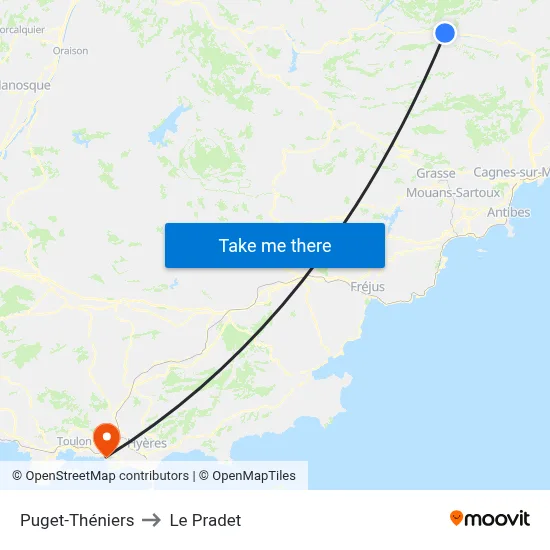 Puget-Théniers to Le Pradet map