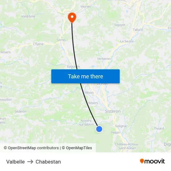 Valbelle to Chabestan map