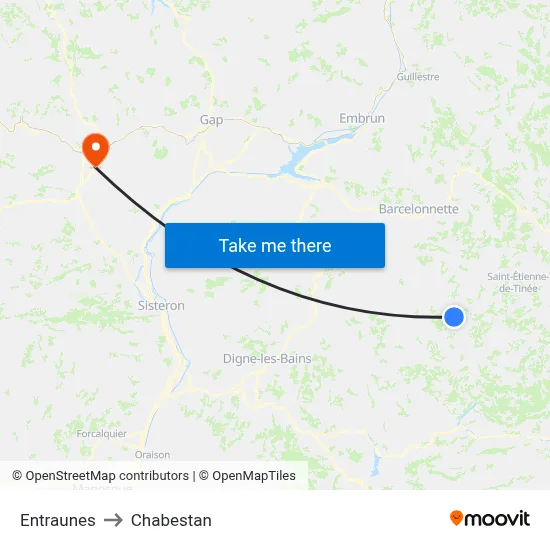 Entraunes to Chabestan map