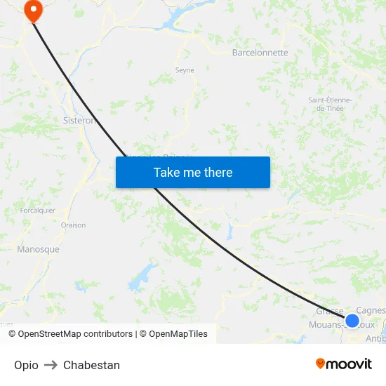 Opio to Chabestan map