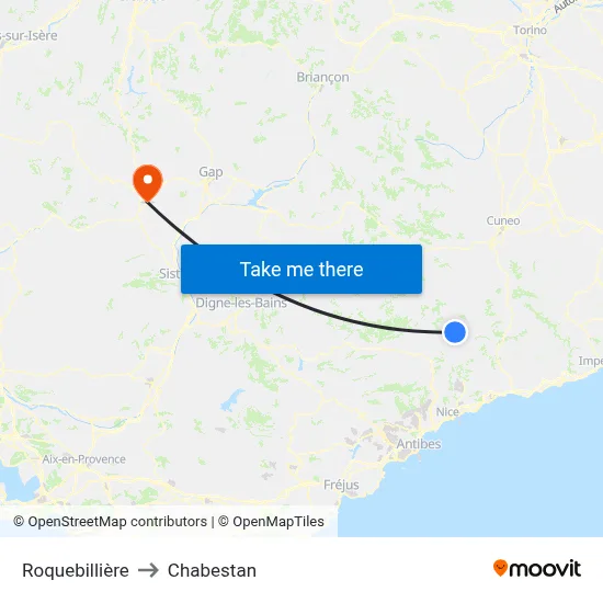 Roquebillière to Chabestan map