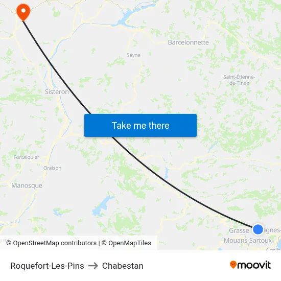 Roquefort-Les-Pins to Chabestan map