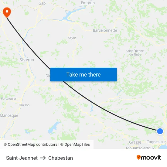 Saint-Jeannet to Chabestan map