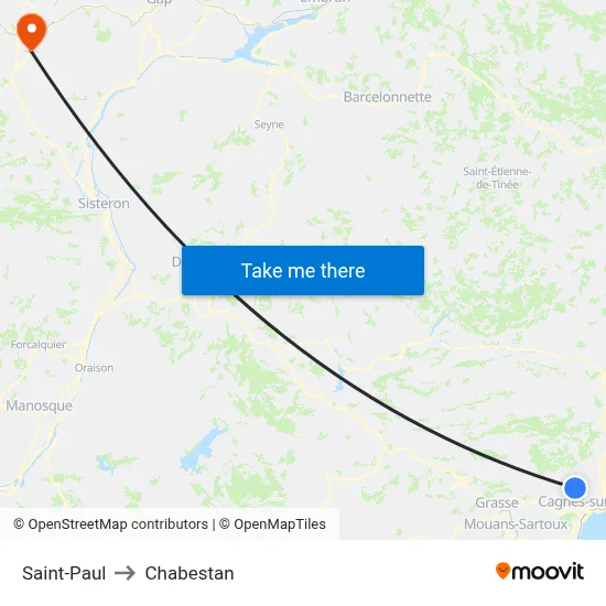 Saint-Paul to Chabestan map