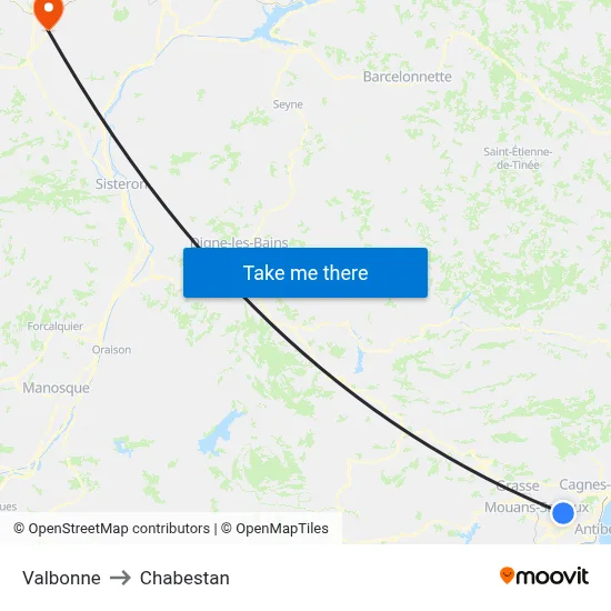 Valbonne to Chabestan map