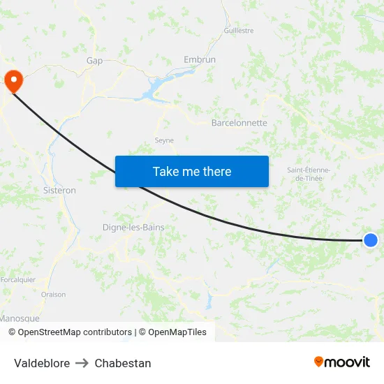 Valdeblore to Chabestan map