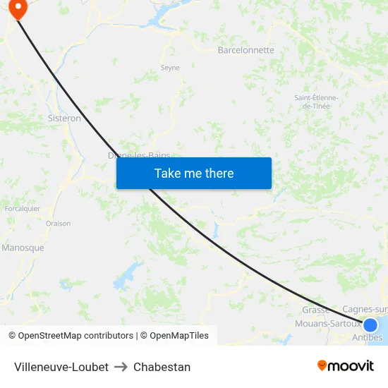 Villeneuve-Loubet to Chabestan map