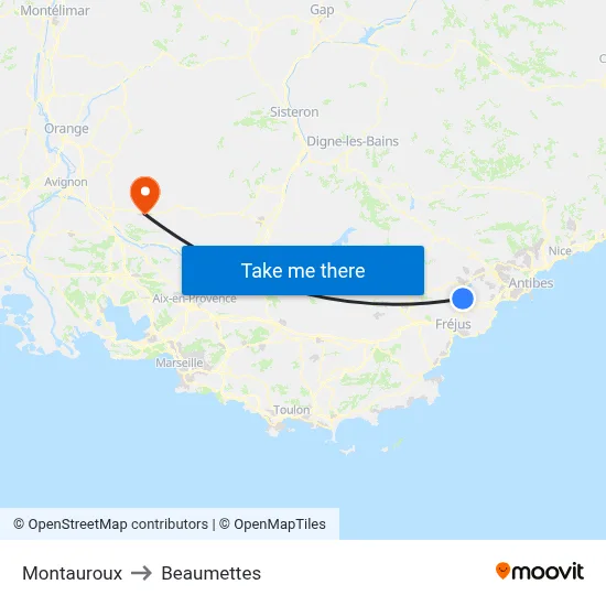 Montauroux to Beaumettes map